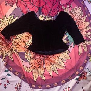 Black Velvet Three Quarter Sleeve Peplum Shirt